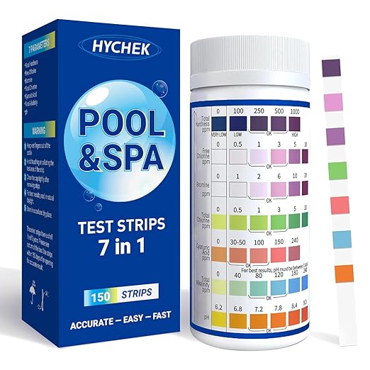7 in 1 Accurate Pool & Spa Test Strips, 150-Count Hot Tub Test Strips | Lab Recommended | Water Chemical Testing Kit for Bromine, Chlorine, pH, Hardness, More, Fast & Easy Test Way