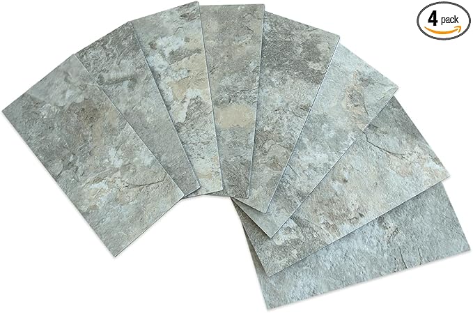 AULIGET 4-Piece Faux Stone Peel and Stick Backsplash Wall Tiles, 3" x 6" Grey & Brown Slate PVC Stick on Tile for Backsplash Kitchen, Bathroom, Laundry Room, Camper, Fireplace