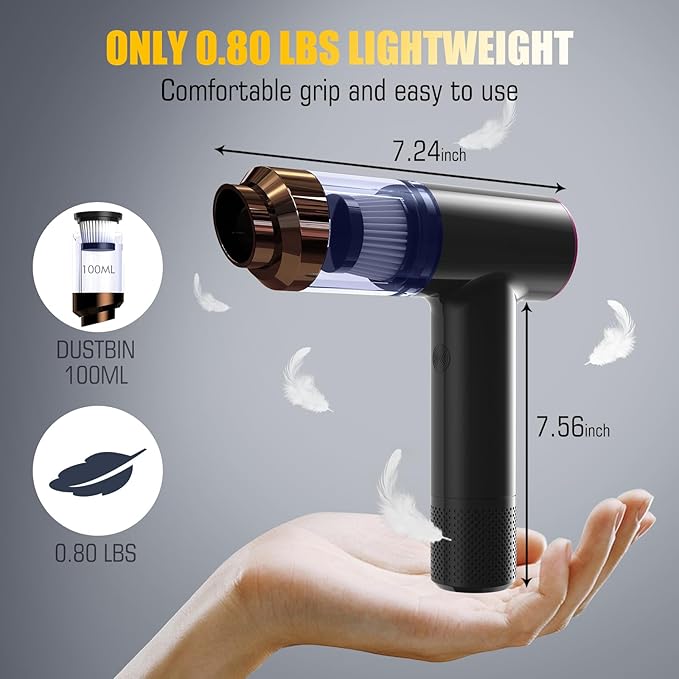 12000 Pa 4-in-1 Cordless Car Vacuum Cleaner Handheld Air Duster Pump & Blower with Brushless Motor | Portable Mini Vacuum for Car, Home & Office with Type-C Fast Charging