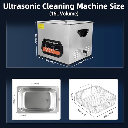 Ultrasonic Cleaner 16L 360W Digital Ultrasonic Cleaning Machine with Upgraded Degassing & Gentle Mode, 40kHz, with Heater & Timer for Tools, Jewelry, Watches, Glasses, Dentures, Small Parts