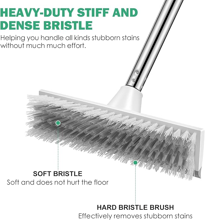 SetSail Floor Scrub Brush with 51-Inch Long Adjustable Handle 2 in 1 Scrape Brush Stiff Bristle Floor Scrubber for Cleaning Shower Bathroom Garage Kitchen Wall Deck Tub Tile, 2 Pack (Grey White)