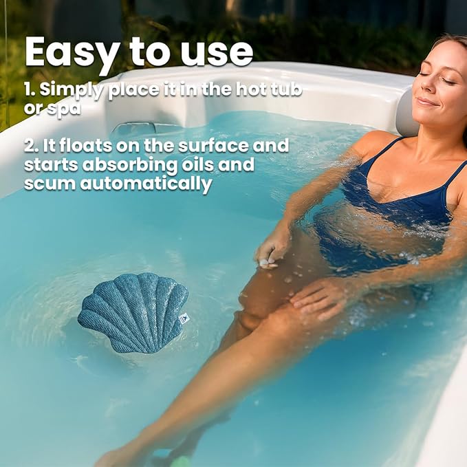 Hot Tub Scum Absorber 2-Pack for Spa & Pool – Oil Absorbing Seashell Clean Pad, Hot Tub Accessories for Adults, Scum Remover for Hot Tub Cleaner, Spa Scum Sponge for Oil, Foam