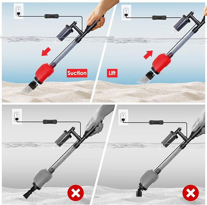 36W Electric Gravel Cleaner for Aquariums, Automatic Fish Tank Vacuum for Water Change & Sand Cleaning, with Adjustable Telescopic Pole for Large Tanks