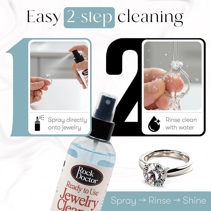 Rock Doctor Jewelry Cleaner Spray – Gentle Solution for Diamonds, Gold, Silver, Pearls, & Precious Stones – Restores Sparkle & Shine – 8 oz