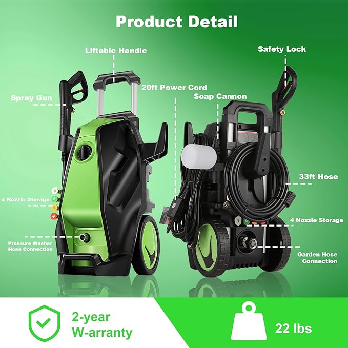 Pressure Washer,MAX 5000 PSI Electric Power Washer, 2000W 4.0 GPM High Pressure Washer, Professional Washer Cleaner, with 4 Nozzles, Soap Bottle and Hose Reel, Best for Cleaning Cars Patio Garden