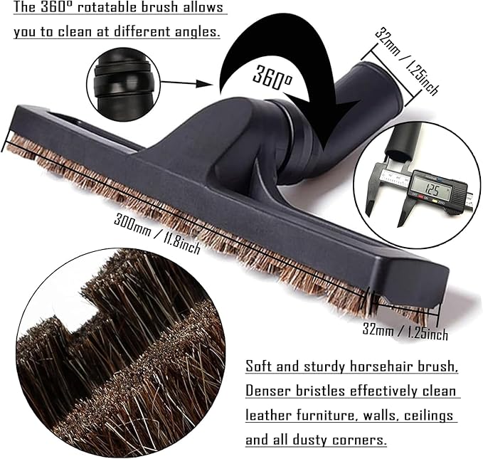 2Pcs Upgraded Vacuum Floor Brush Universal Vacuum Hardwood Brush 1 1/4 inches Durable Vacuums Hard Floor Brushes Multi Vacuum Accessories with Horse Hair Soft Bristles Attachment for Shop Vac