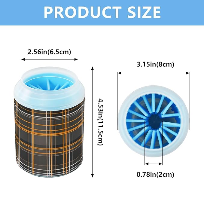Dog Paw Cleaner Cups for Dogs Pet Foot Washer Paw Scrubber for Small Medium Large Dogs Cats Cleaning Cup Gray Orange Checkered Pattern