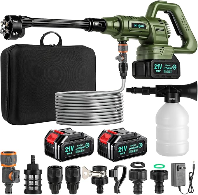 Cordless Pressure Washer Battery Powered;1100PSI Portable Cordless Power Washer,with Brushless Motor,2 Packs Battery&Charger,6-in-1 Nozzle,Foam Cannon,3 Power Level; Pressure Washer for Home,Car,Yard