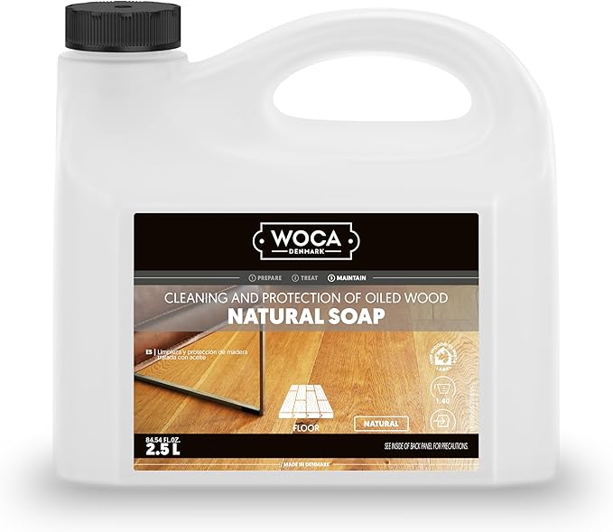 WOCA Natural Soap, Natural |2.5 L| - Concentrated Wood Cleaner for oil or wax finished hardwood floors, tables, millwork, cutting boards, and countertops.