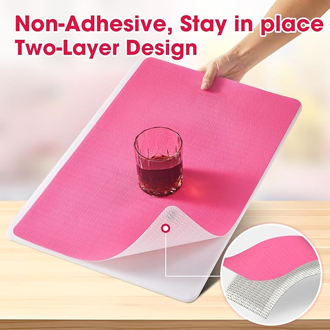 Drawer and Shelf Liner, Non-Slip Kitchen Cabinet Liners Non-Adhesive Thick Strong Grip Waterproof Washable Mats Protect Dresser Shelves Cupboard Bathroom Cabinets, Fuchsia, 18 in X 20 FT