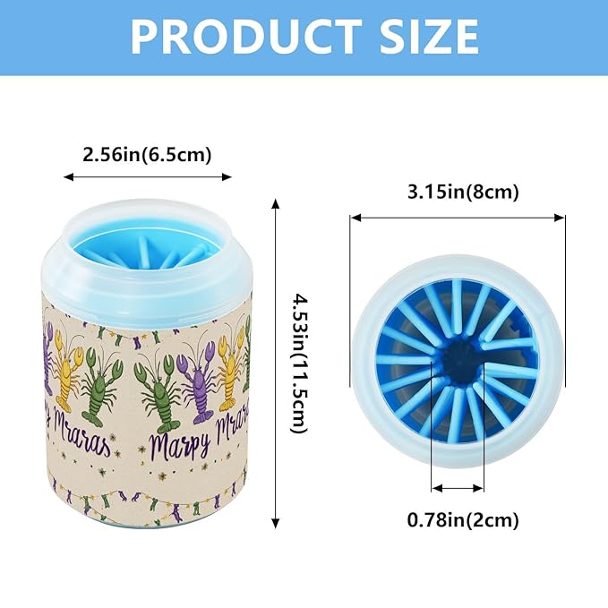 Dog Paw Cleaner Cups for Dogs Pets Foot Washer Paw Scrubber for Medium Small Cats Dogs Cute Cleaning Cup Cute Mardi Gras Crayfish