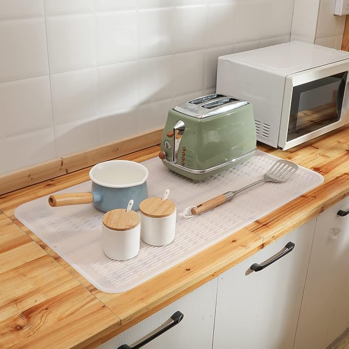 Silicone Dish Drying Mat for Multiple Usage,Easy clean,Eco-friendly,Heat-resistant Silicone Mat for Kitchen Counter or Sink,Refrigerator or Drawer Liner Translucent 4XL 32 inches x 18 inches