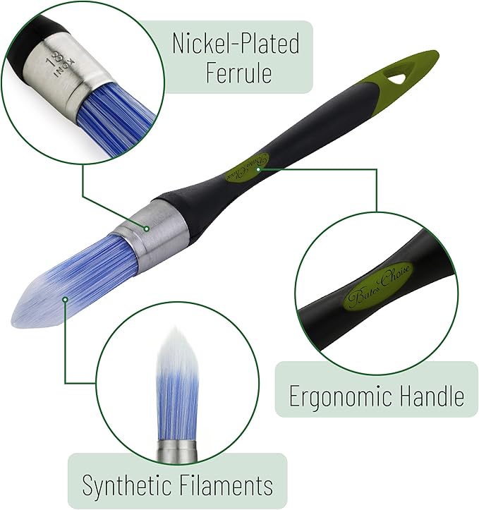 Bates- Trim Paint Brush, 0.75" Inch, Black & Green Handle, Trim Brushes for Painting