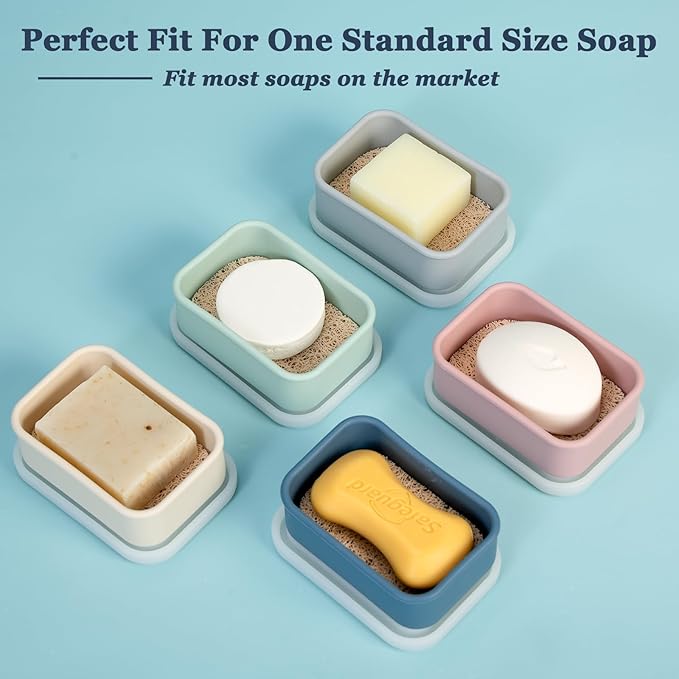 Leak Proof Silicone Travel Soap Case with Draining Tray - Bar Soap Holder for Travel, Gym & Camping - Mess-Free Portable Soap Container for Carry-on Bags (Mint Green)