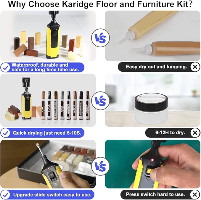 Laminate Vinyl Floor Repair Kit with Heat Pen, 11 Colors Hardwood Floor Wax Wood Furniture Touch up Marker Linoleum Lvp Repair Kit Covers Scratches, Stains, Cracks, Holes for Floor, Door, Cabinet