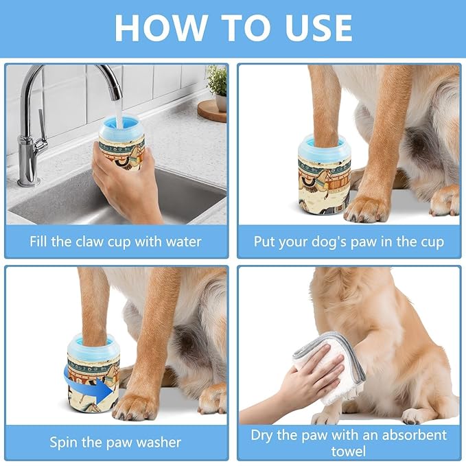 Dog Paw Cleaner Cups for Dogs Pet Foot Washer Paw Scrubber for Medium Small Dogs Cats Cleaning Cup Native Indian Tribal Horses