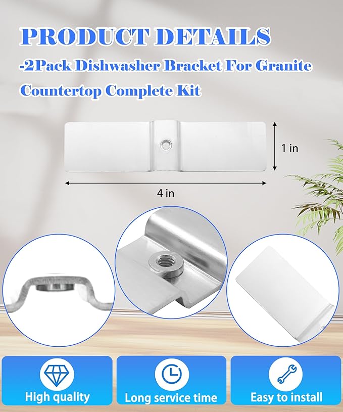 Granite Counter Dishwasher Mounting Bracket Kit Fits for Most Brand Dishwashers，Includes 2 Pack Dishwasher Mounting Brackets &2 Pack Undercounter Dishwasher Bracket 8269145, WP8269145, AP6012289