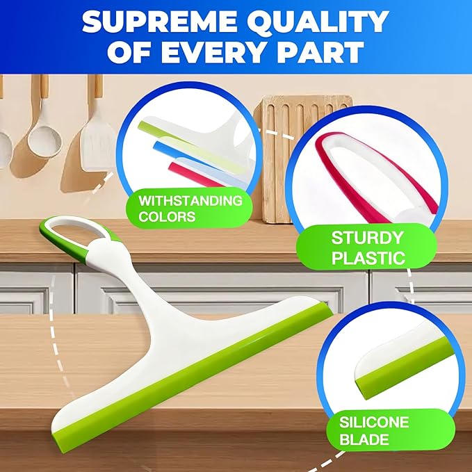3PCS Hanging Rubber Squeegee with Hook, Multipurpose Shower Squeegee for Glass Doors Window Squeegee (Regular Version)