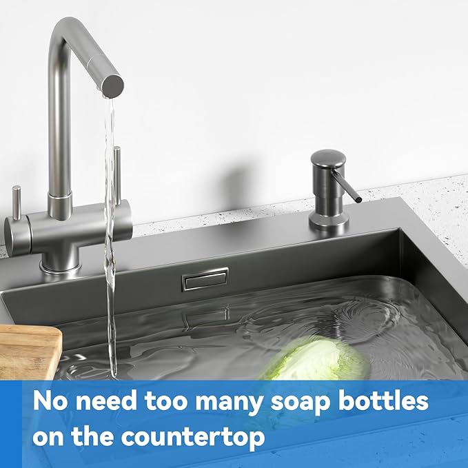 Dish Soap Dispenser, Kitchen Sink Soap Dispenser Pump with 17 OZ Bottle, Refill from The Top, Wide Pump Head Base (Gray)