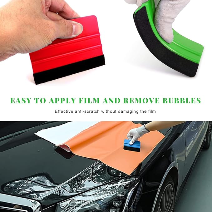 4 PCS Window Tint Kit Tools, Professional Vinyl Wrap Kit with Plastic Squeegee & Felt Squeegee, Universal Privacy Film Installation Tint Tools for Vehicle Glass Home (Red+Green)