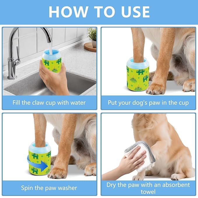Dog Paw Cleaner Cups for Dogs Pet Foot Washer Paw Scrubber for Small Medium Large Dogs Cats Cleaning Cup Green Elephants Temples