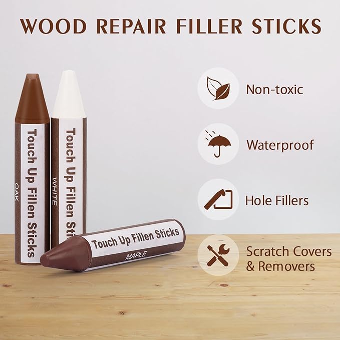 SEISSO Wood Furniture Scratch Repair Filler Sticks, 8 Colors Wax Sticks with Sharpener, Premium Wood Scratch/Dent/Crack/Mark/Stain Cover&Remover, Upgrade Crayons for Floor, Table, Door, Cabinet