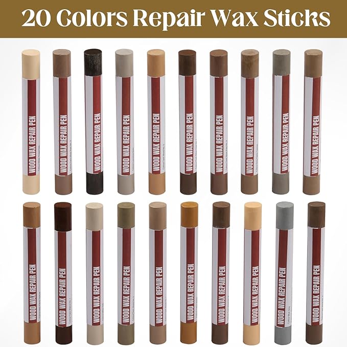 Wood Filler Sticks，20 Colors Wood Repair Wax Crayons Furniture Markers Touch up for Repairing Scratches, Scuffs, Cracks, Dings and Holes in Wood Floors, Cabinets, Furniture (Technicolor Series)