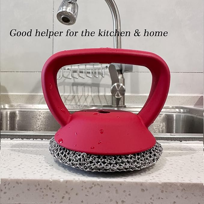 MEIXINZHI Cast Iron Cleaner, Chain Mail Scrubber & Pan Grill Scrapers - 2 in 1 Cast Iron Skillet Cleaner