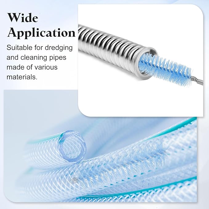HARFINGTON 3pcs Flexible Long Drain Brush Straw Cleaner Set 61.02" Stainless Steel Double Ended Hose Brush with 8" Nylon Long Tube Pipe Cleaning for Fish Tank Sink Pipe, Yellow