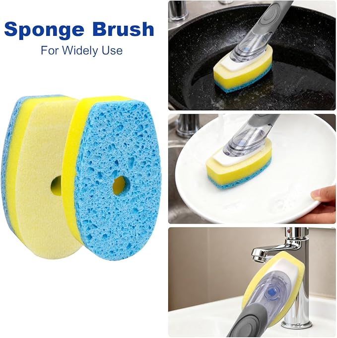 CELOX Dish Sponge with Handle, Non-Scratch Soap Dispensing Dishwand