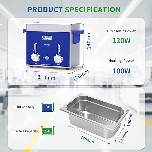 DK SONIC Industrial Ultrasonic Cleaner 3L,120W Commercial Ultrasonic Jewelry Cleaner with Encoded Timer, Heater& Basket, Multi-Application for Jewelry, Glasses, Chains, Watches
