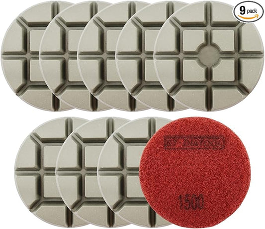 DT-DIATOOL 3 Inch Diamond Polishing Pads, 9pcs #1500 Wet Polishing Hook and Loop Pads for Concrete Countertop