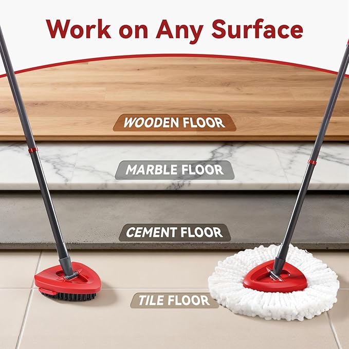 8 Pack Mop Replacement Heads with Base and Floor Scrub Brush, Compatible with Ocedar Systems, Microfiber Replace Heads, Snap-On Floor Cleaning Accessories