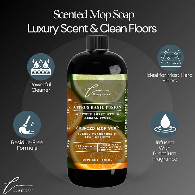 Luxury Floor Cleaner, Scented Mop Soap Concentrate | Hard Floor Cleaner for Tile, Vinyl, Laminate, LVP & Sealed Hardwood | Low-Foam, Streak-Free | 36 oz | Citrus Basil Fusion