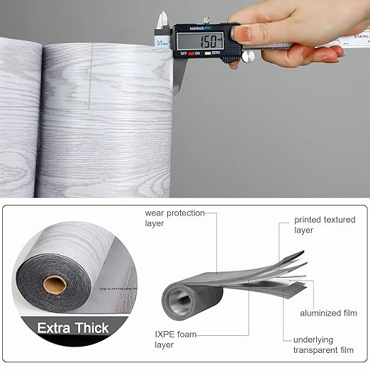 Oxdigi Peel and Stick Vinyl Flooring Roll 23"x 196"/32 Sq.Ft, Thicken Self Adhesive Vinyl Floor Tiles Wood Plank Flooring Waterproof Wear-resistant for any Room, Easy DIY Floor Coverings, White-Washed