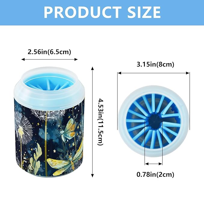 Dog Paw Cleaner Cups for Dogs Pets Foot Washer Paw Scrubber for Medium Small Dogs Cats Cleaning Cup Night Sky Dandelions Blue