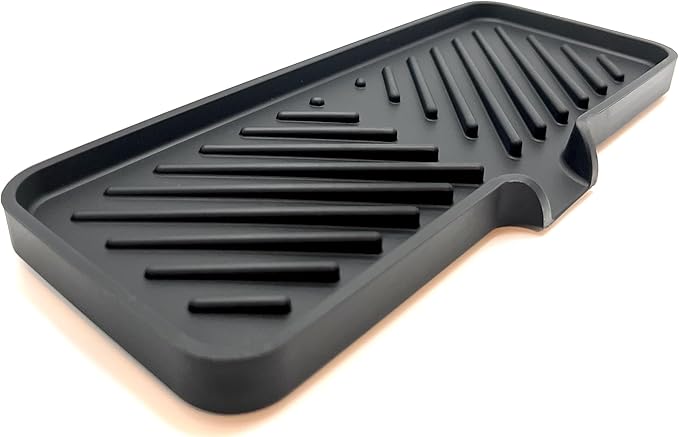 Happitasa Silicone Soap Dish Tray and Sponge Holder with Drain Chute and Feet | 3-Way Sloped Design | Bathroom and Kitchen Sink Organizer Caddy (Black, 10"x4")
