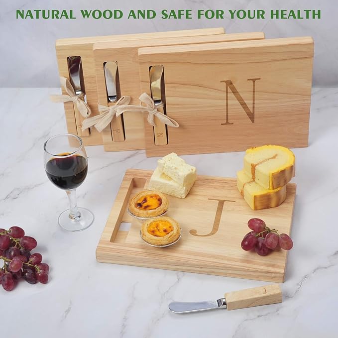 Miicol Wood Charcuterie Board, Monogram Cheese Board 10 Inch, Personalized Initial Cutting Board with Spreader, Unique Housewarming Gift, Ideal for Kitchen, Home, Letter J