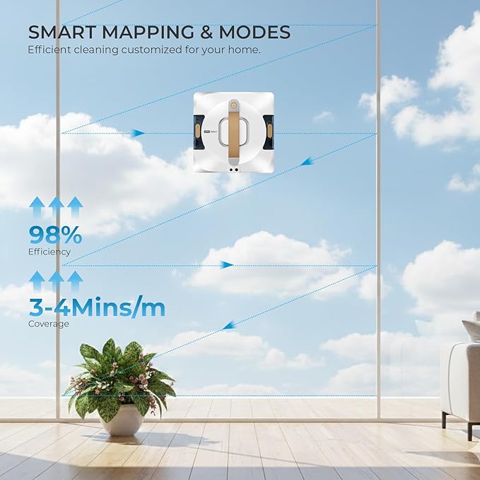 Apical Life Window Cleaning Robot | Low Noise 55dB Smart Glass Cleaner with 3Kpa Suction, Integrated Water Tank, Full Wet Wiping and Anti-Fall Protection for High-Rise Indoor/Outdoor Windows