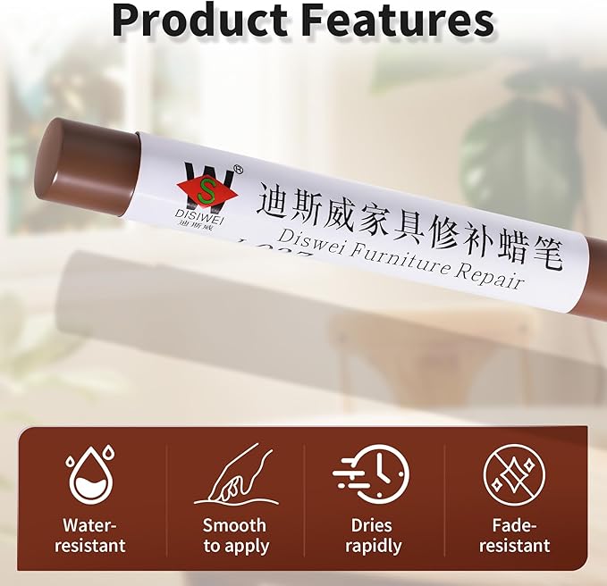 Wood Filler Sticks Light Walnut Furniture Scratch Repair Crayons Wood Floor Repair Wax Filler Sticks Furniture Repair Wax Crayons for Wooden Furniture, Floors, Cabinets & Tables