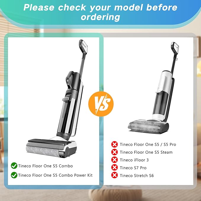 Roller Brush and Filters Replacement Parts for Tineco Floor One S5 Combo/S5 Combo Power Kit Cordless Wet Dry Vacuum Cleaner- 2 Roller Brushes + 4 HEPA Filters + 1 Cleaning Brush (7 Pcs)