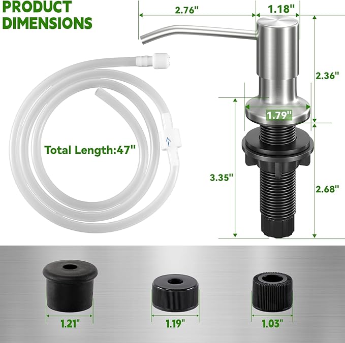 Kitchen Sink Soap Dispenser, Built in SoapDispenser, 47" Extension Tube kit, Counter Lotion Dispenser Pump, No Need More Refills (Brushed Nickel)