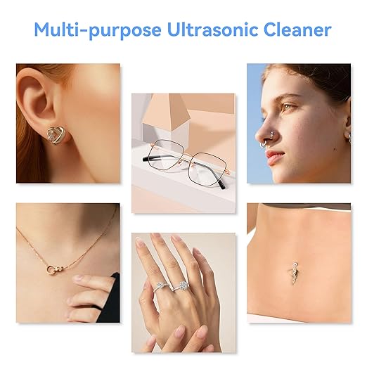 KUNPHY Jewelry Cleaner, 46KHZ, 12OZ Capacity, Ultrasonic Jewelry Cleaner with 50ml Solution, One-Touch Operation, Professional Ultrasonic Cleaner Idea for Silver, Gold Jewelry, Glasses, Rings, Diamond
