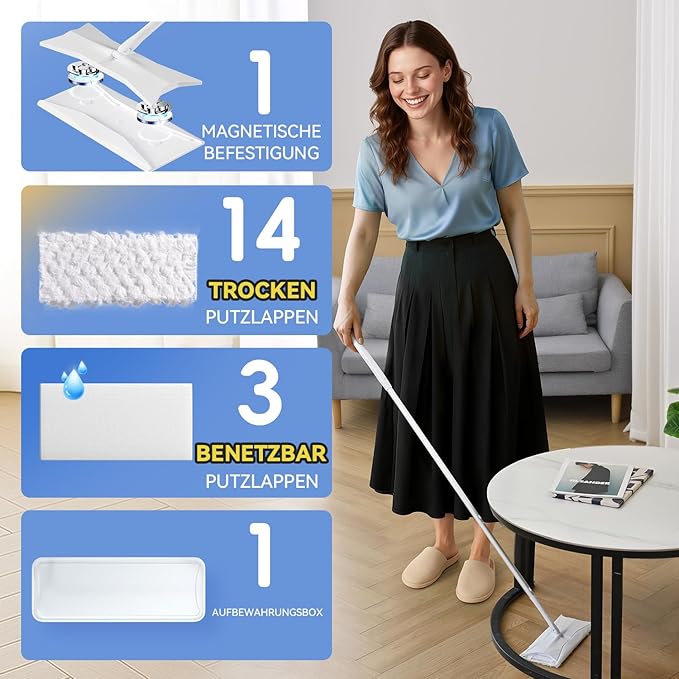 Sweeper 2-in-1 Dry + Wet Floor Mopping and Sweeping Kit, Multi-Surface Kit for Floor Cleaning, Kit Includes 1 Sweeper 14 Dry Sweeping Cloths 3 Wet Mopping Cloths