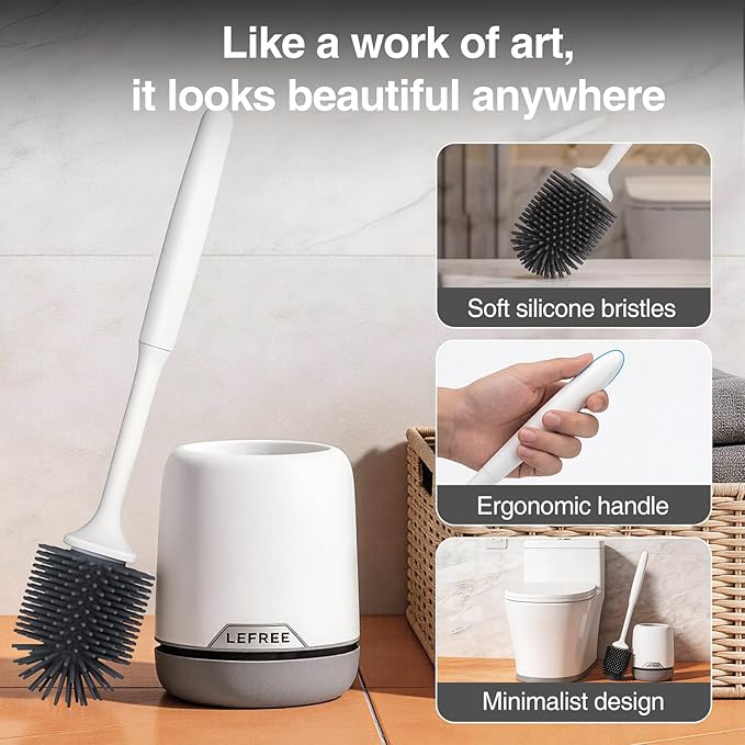 Lefree 3 Pack Silicone Toilet Brush,Rubber Toilet Bowl Brush and Holder Set with Ventilated Holder, Toilet Cleaner Brush for Bathroom,Floor Standing & Wall Mounted Toilet Scrubber Without Drilling