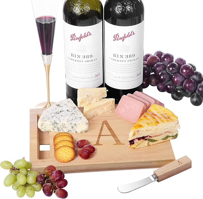 Miicol Wood Charcuterie Board, Monogram Cheese Board 10 Inch, Personalized Initial Cutting Board with Spreader, Unique Housewarming Gift, Ideal for Kitchen, Home, Letter A