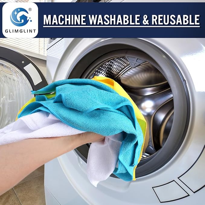 GLIMGLINT Microfiber Cleaning Cloth,150PK Reusable Cleaning Rags,Highly Absorbent Shop Rags Bulk,All-Purpose Car Cleaning Towels for TV Screen,Kitchen,Restaurant,Garage,14"X12", Multicolor
