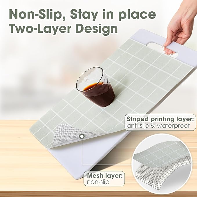 Drawer and Shelf Liner, Non-Slip Kitchen Cabinet Liners Non-Adhesive Thick Strong Grip Waterproof Washable Mats Protect Dresser Shelves Cupboard Bathroom Cabinets, Light Green, 24 in X 10 FT