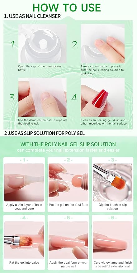AIJIMEI 2in1 Poly Extension Gel Slip Solution 160ml Pump Dispenser Bottle Poly Gel Slip Solution For Nail Art Extensions, Nails Gel Cleanser Quick Cleaning Surface Floating Gel Smooth & Glossy Results