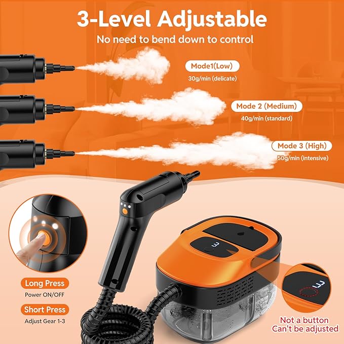 Steam Cleaner for Home & Car-2500W Portable Handheld Steamer for Cleaning with 3-Level Handle, 15s Heat-Up, Large Tank, 16 Accessories - Clean Grease, Grout, Tile, Floor, Couch, Dirt, Furniture